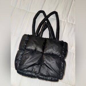 Medium Sized Black Basic Puffer Tote Bag Purse